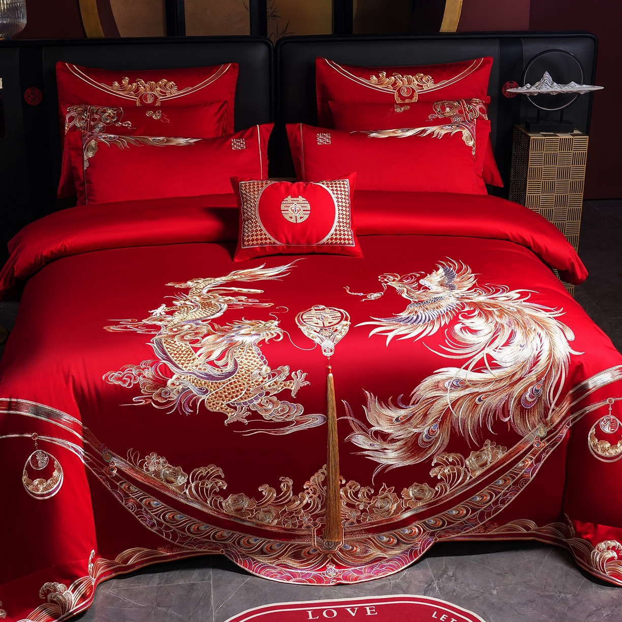 91家纺网 家纺一手货源 找家纺 蒂爵 2026婚庆新疆长绒棉纯棉原版大绣花婚庆四件套多件套340系列 龙翔凤舞