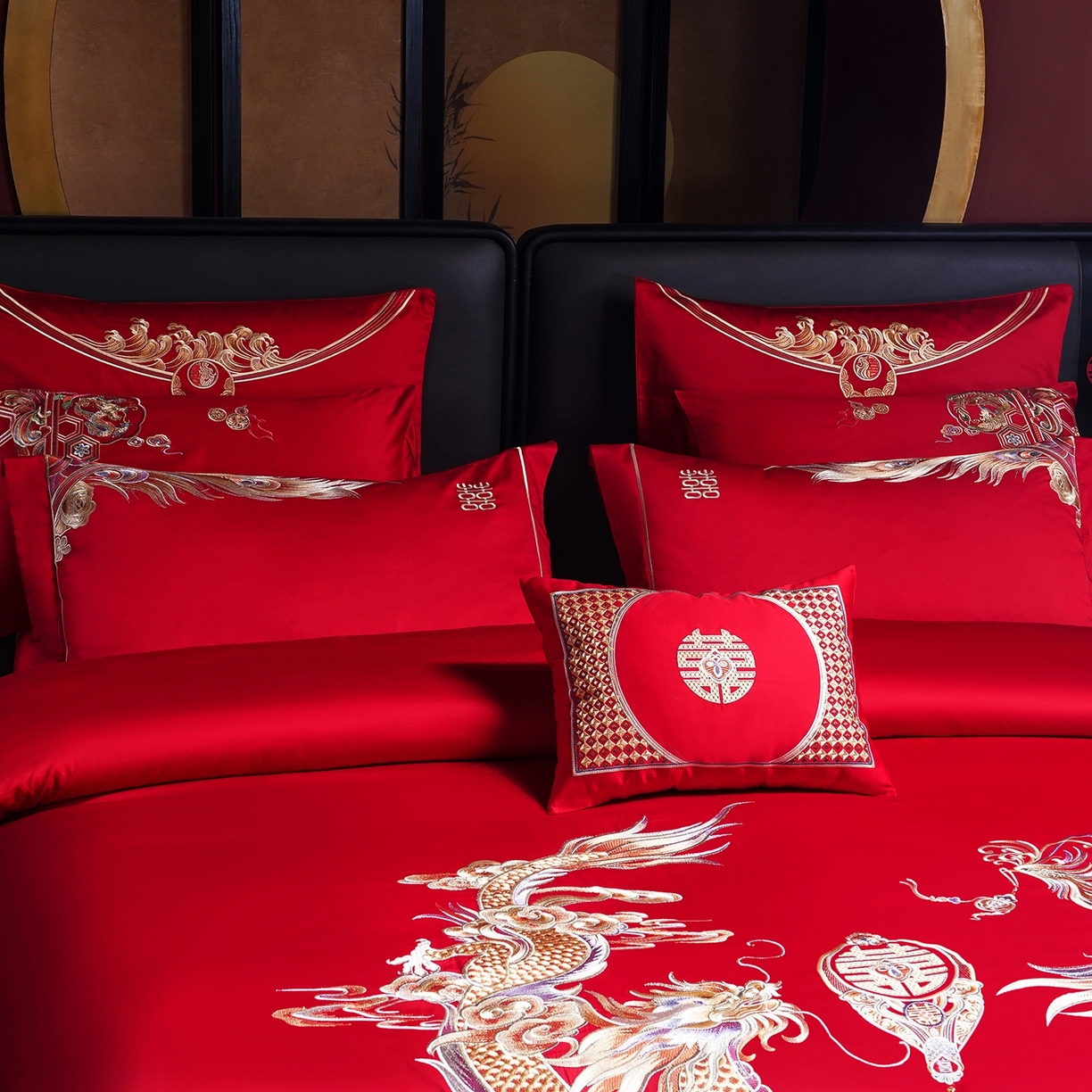 91家纺网 家纺一手货源 找家纺 蒂爵 2026婚庆新疆长绒棉纯棉原版大绣花婚庆四件套多件套340系列 龙翔凤舞