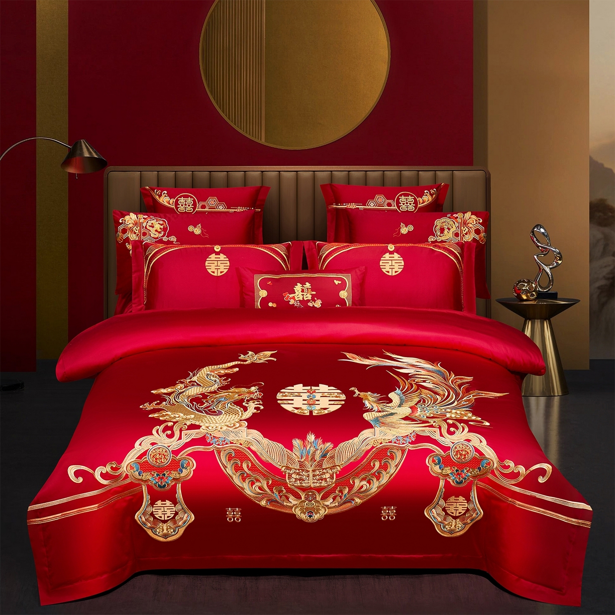 蒂爵 2026婚庆新疆长绒棉纯棉原版大绣花婚庆四件套多件套340系列 龙姿凤彩