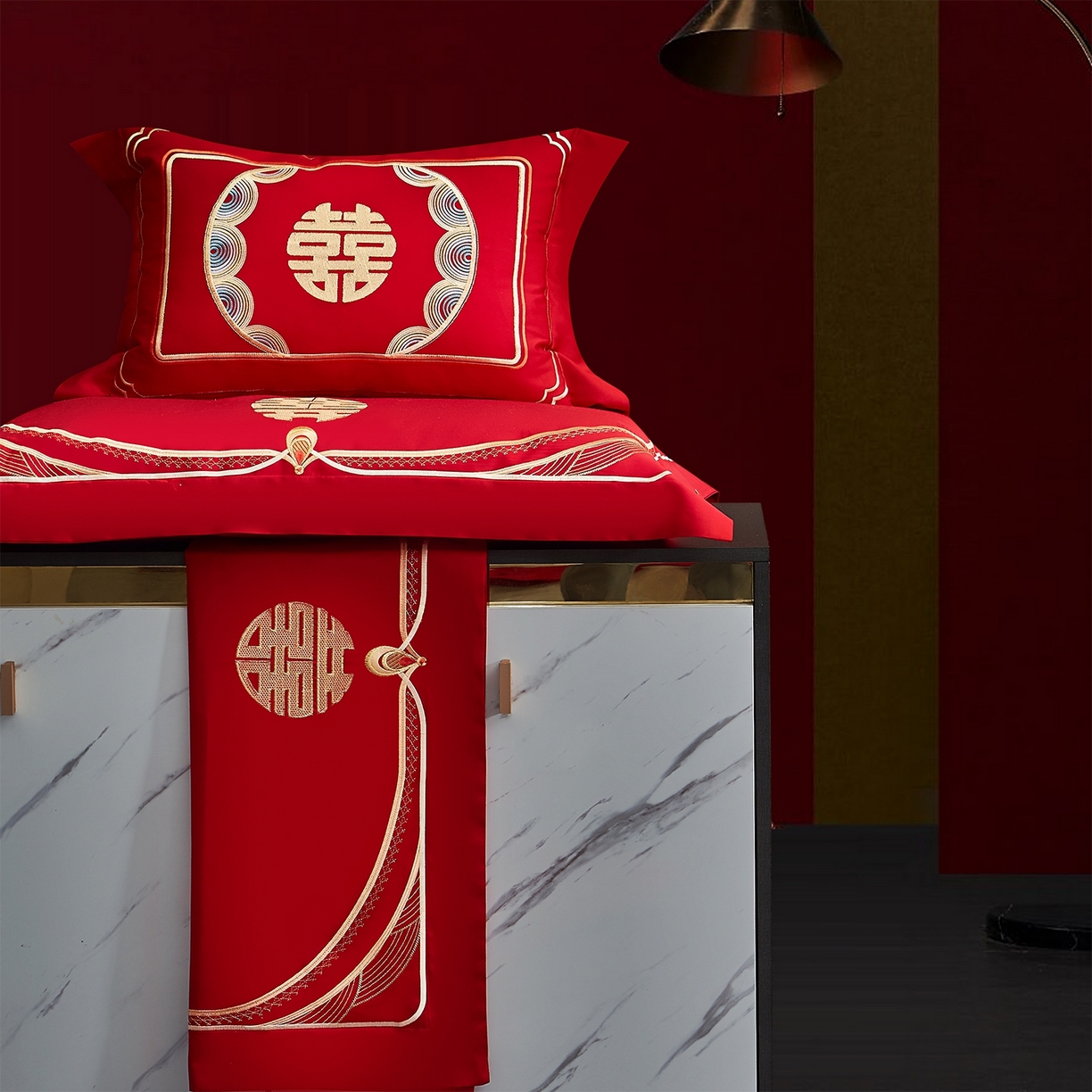 91家纺网 家纺一手货源 找家纺 蒂爵 2026婚庆新疆长绒棉纯棉原版大绣花婚庆四件套多件套340系列 龙姿凤彩