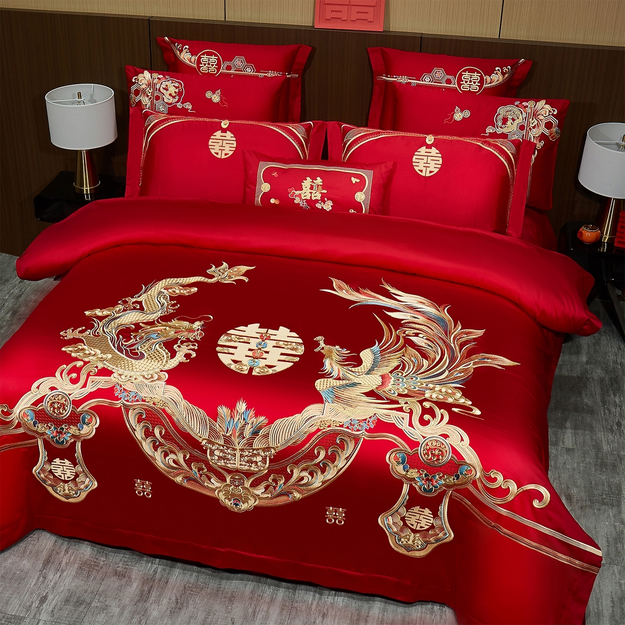 91家纺网 家纺一手货源 找家纺 蒂爵 2026婚庆新疆长绒棉纯棉原版大绣花婚庆四件套多件套340系列 龙姿凤彩