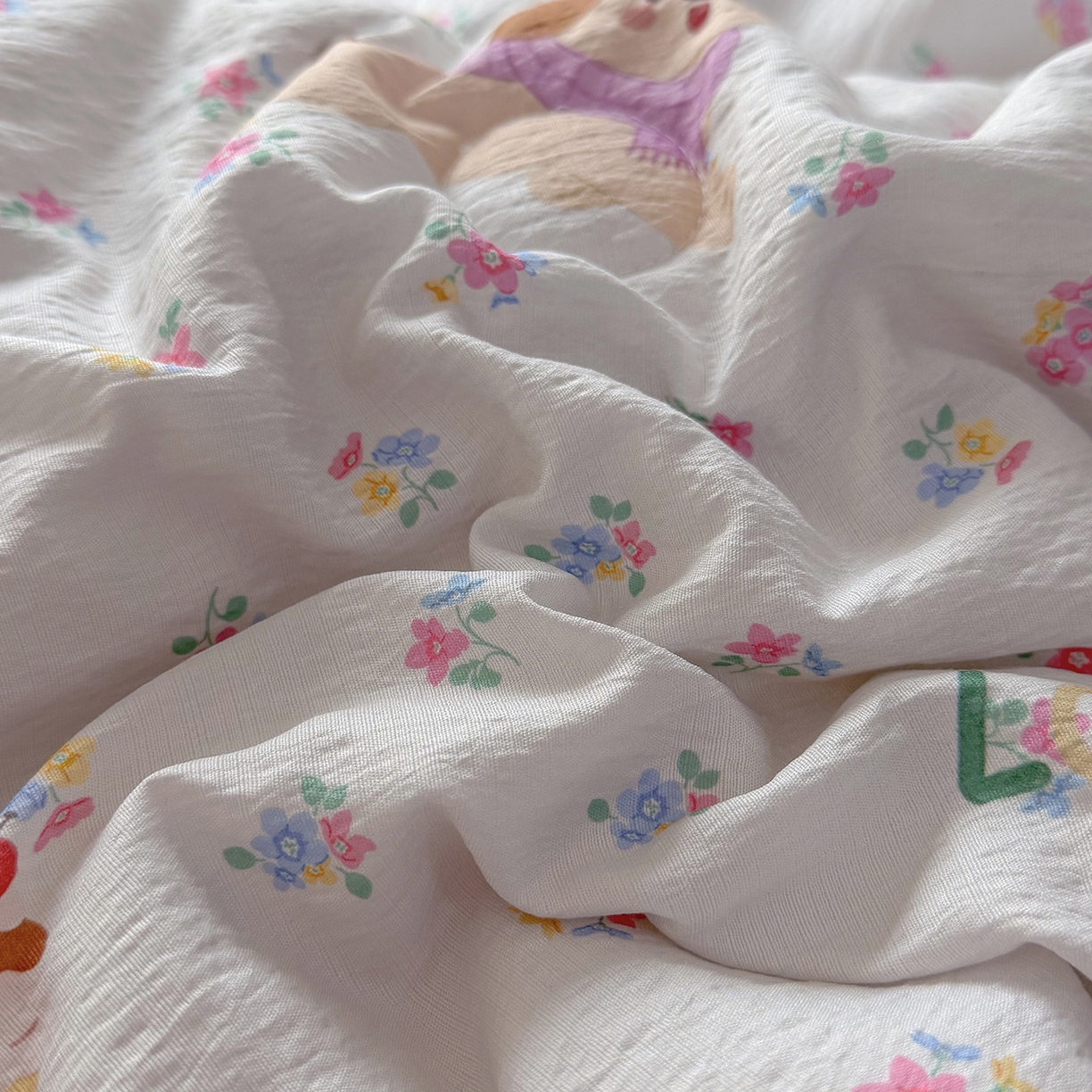 91家纺网 家纺一手货源 找家纺 悠米悠家 2026春夏新款木棉双层纱单夏被夏凉被空调被 花漾萌宠