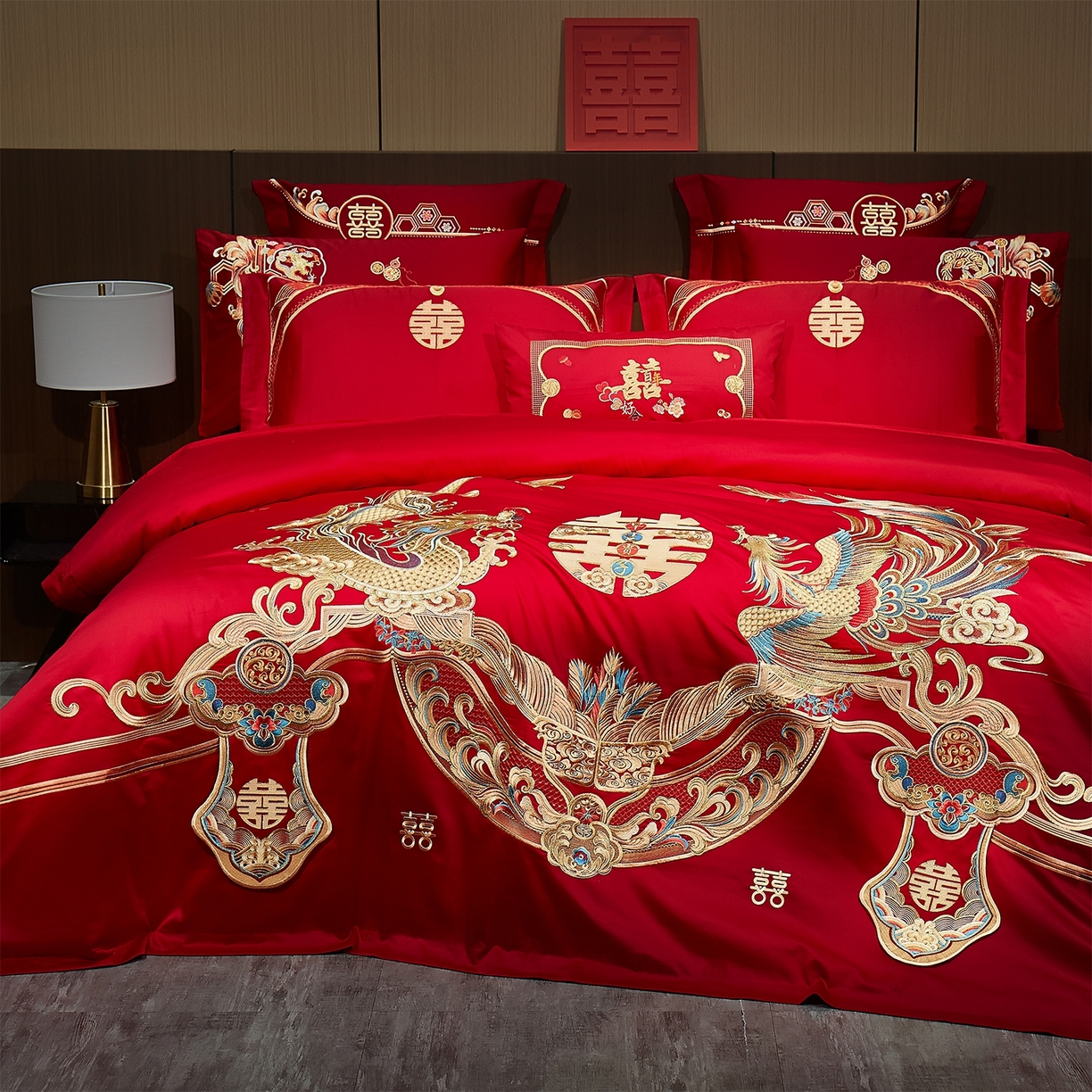 91家纺网 家纺一手货源 找家纺 蒂爵 2026婚庆新疆长绒棉纯棉原版大绣花婚庆四件套多件套340系列 龙姿凤彩