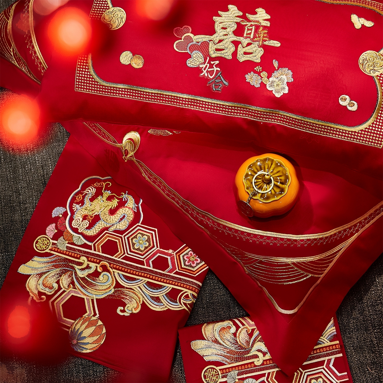 91家纺网 家纺一手货源 找家纺 蒂爵 2026婚庆新疆长绒棉纯棉原版大绣花婚庆四件套多件套340系列 龙姿凤彩