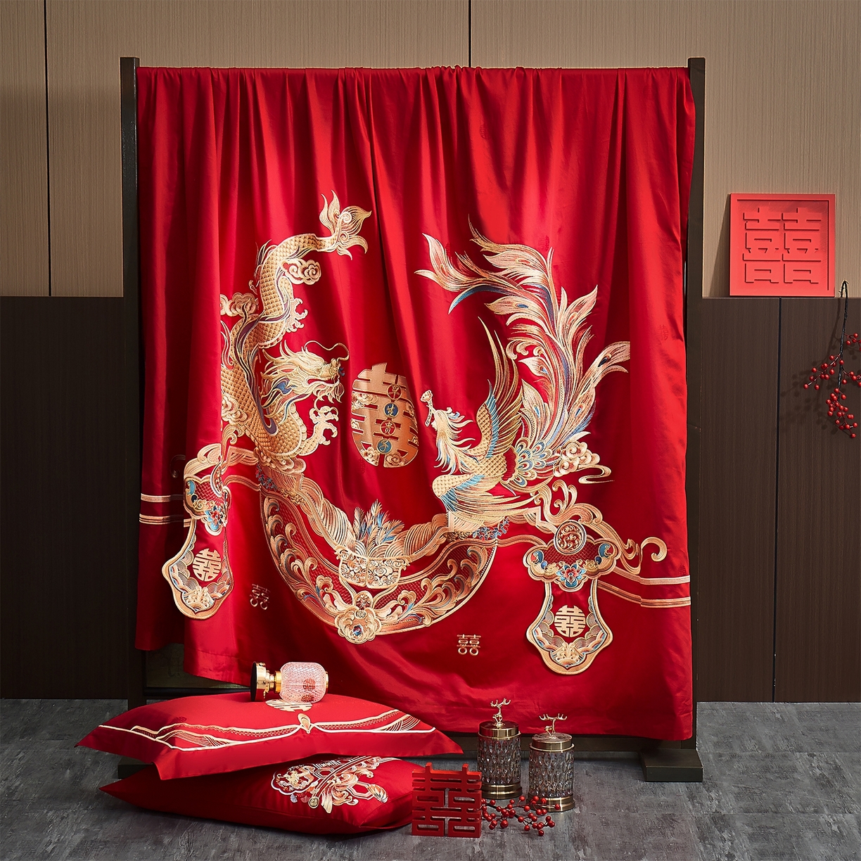 91家纺网 家纺一手货源 找家纺 蒂爵 2026婚庆新疆长绒棉纯棉原版大绣花婚庆四件套多件套340系列 龙姿凤彩