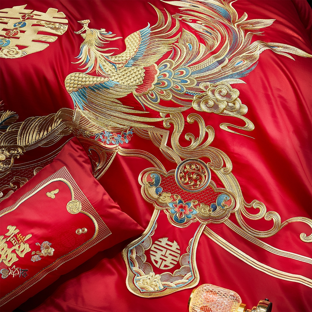 91家纺网 家纺一手货源 找家纺 蒂爵 2026婚庆新疆长绒棉纯棉原版大绣花婚庆四件套多件套340系列 龙姿凤彩