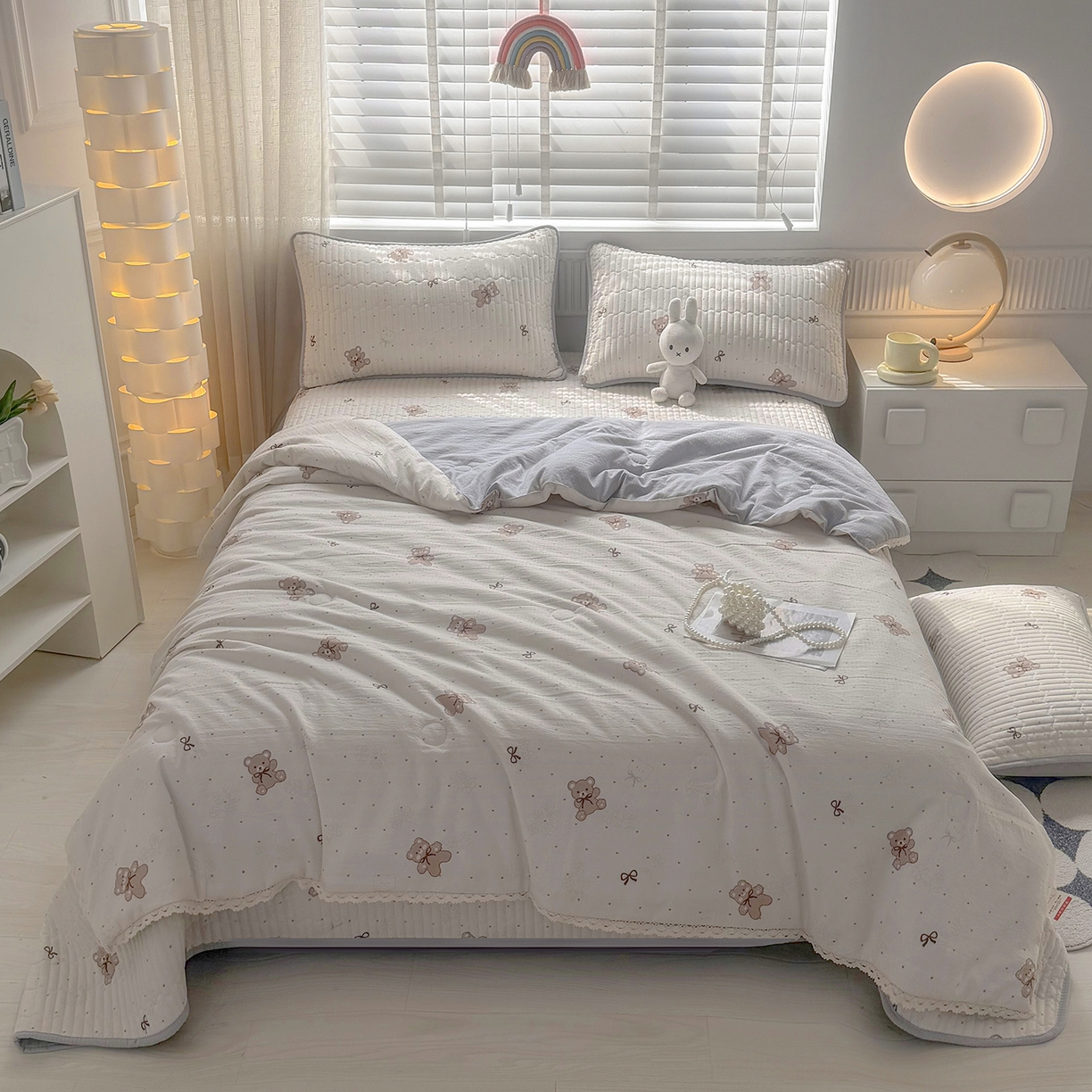 91家纺网 家纺一手货源 找家纺 悠米悠家 2026春夏新款木棉双层纱单夏被夏凉被空调被 可可萌熊