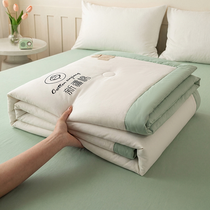 91家纺网 家纺一手货源 找家纺 （总）几禾 2026春夏新款纯色水洗棉双拼夏被新疆棉花被夏凉被空调被被子被芯