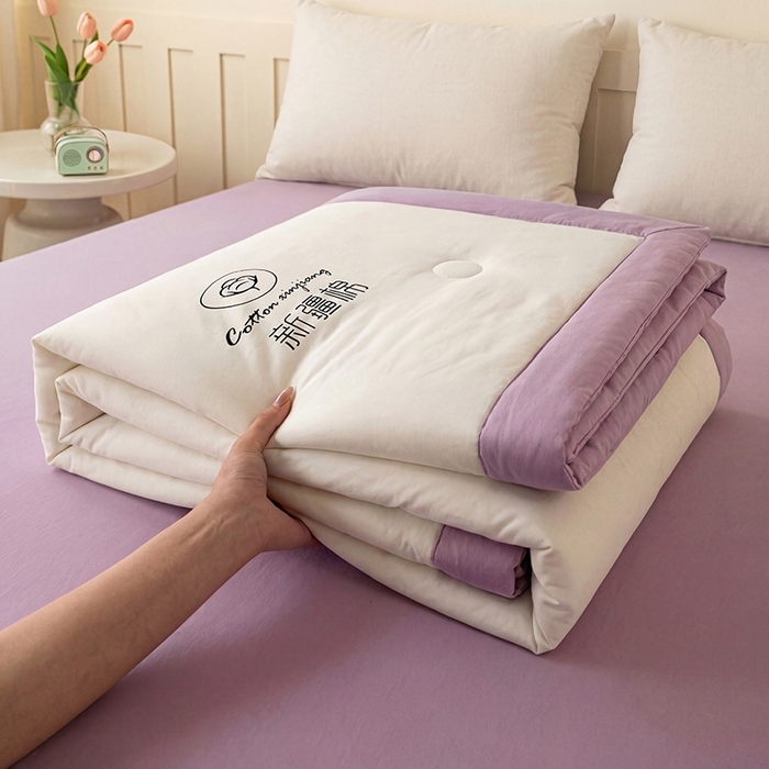 91家纺网 家纺一手货源 找家纺 （总）几禾 2026春夏新款纯色水洗棉双拼夏被新疆棉花被夏凉被空调被被子被芯