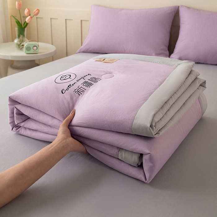 91家纺网 家纺一手货源 找家纺 （总）几禾 2026春夏新款纯色水洗棉双拼夏被新疆棉花被夏凉被空调被被子被芯