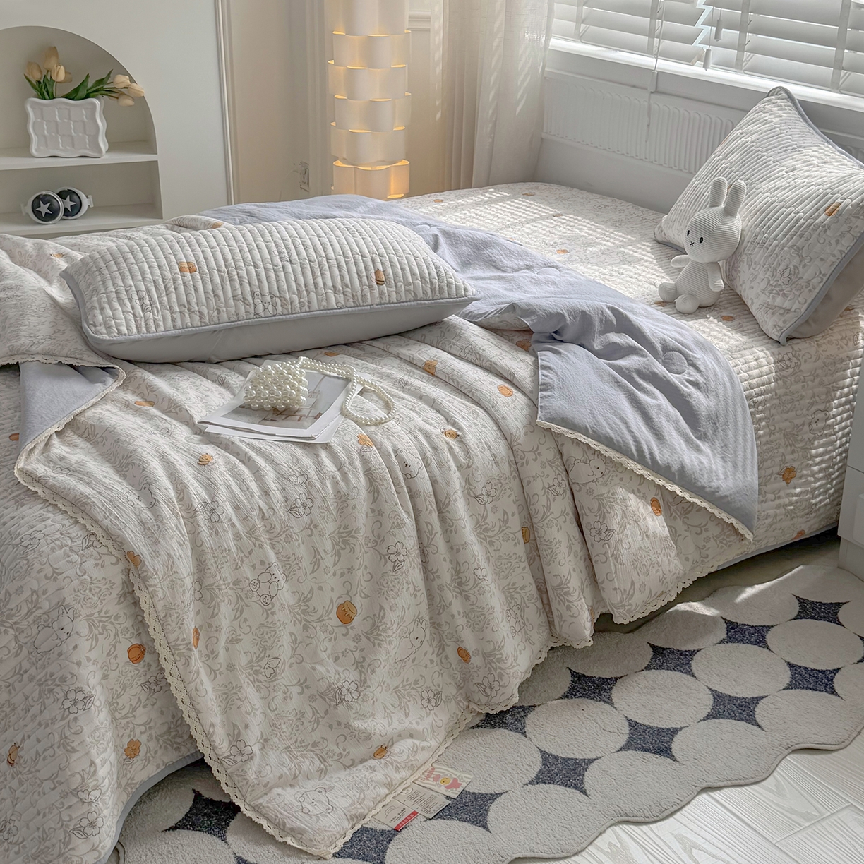 91家纺网 家纺一手货源 找家纺 悠米悠家 2026春夏新款木棉双层纱单夏被夏凉被空调被 蜜熊絮语