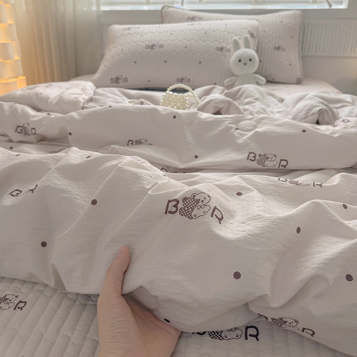 91家纺网 家纺一手货源 找家纺 悠米悠家 2026春夏新款木棉双层纱单夏被夏凉被空调被 奶咖小熊