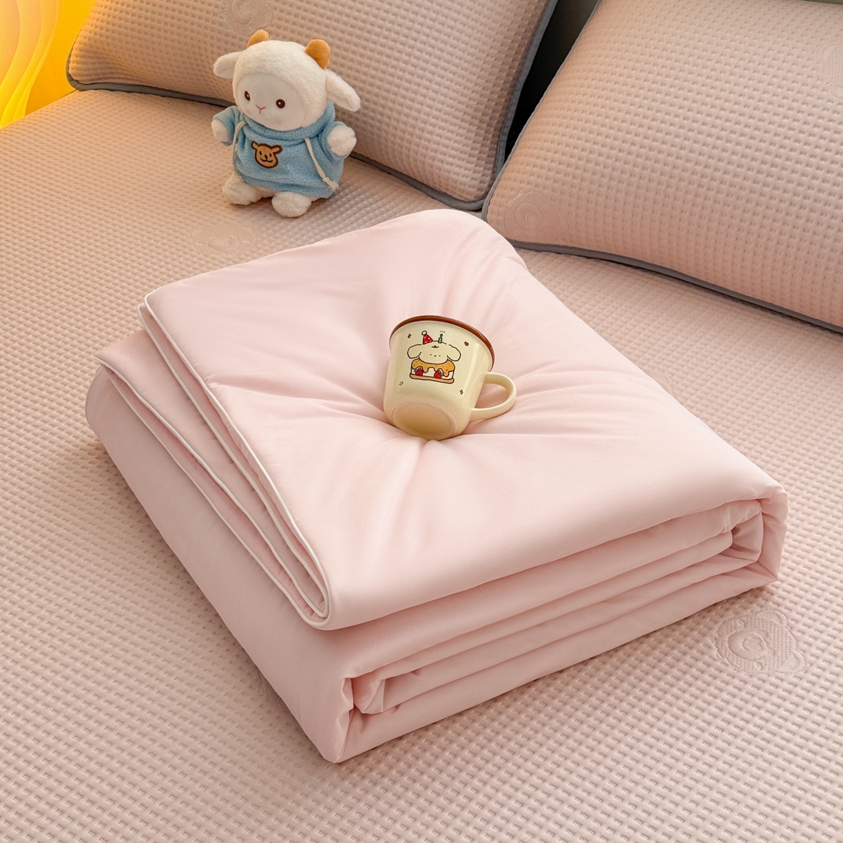 91家纺网 家纺一手货源 找家纺 （总）欧邦 2026新款华夫格小熊系列凉感冰豆豆凉席款