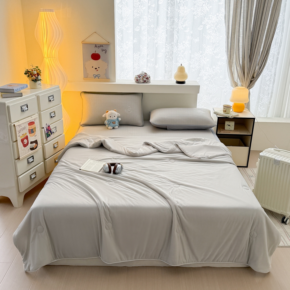 91家纺网 家纺一手货源 找家纺 欧邦 2026新款华夫格小熊系列凉感冰豆豆凉席款 小熊浅卡其