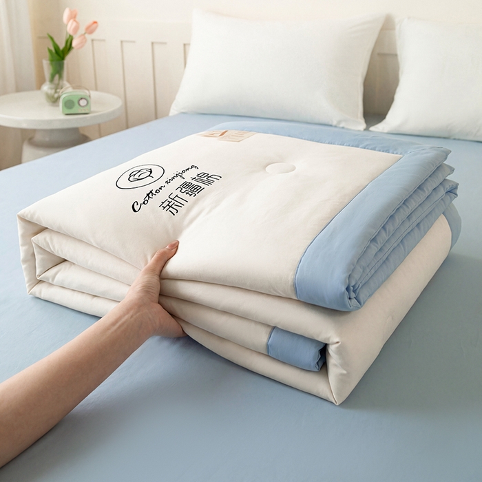 91家纺网 家纺一手货源 找家纺 几禾 2026春夏新款纯色水洗棉双拼夏被新疆棉花被夏凉被空调被被子被芯 双拼-白蓝