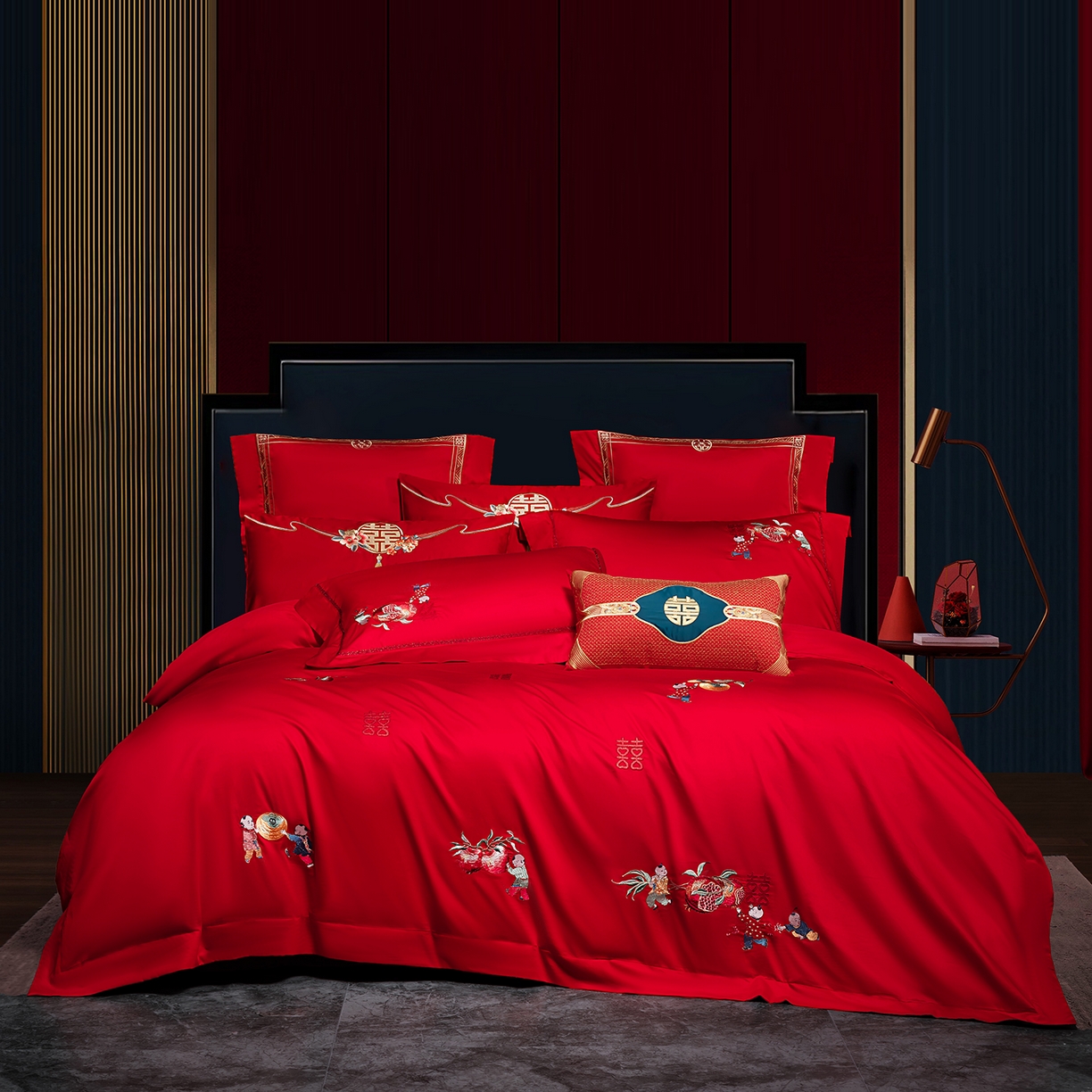 蒂爵 2026年100支婚庆长绒棉纯棉时尚小红书爆款刺绣婚庆四件套多件套280系列 才子佳人