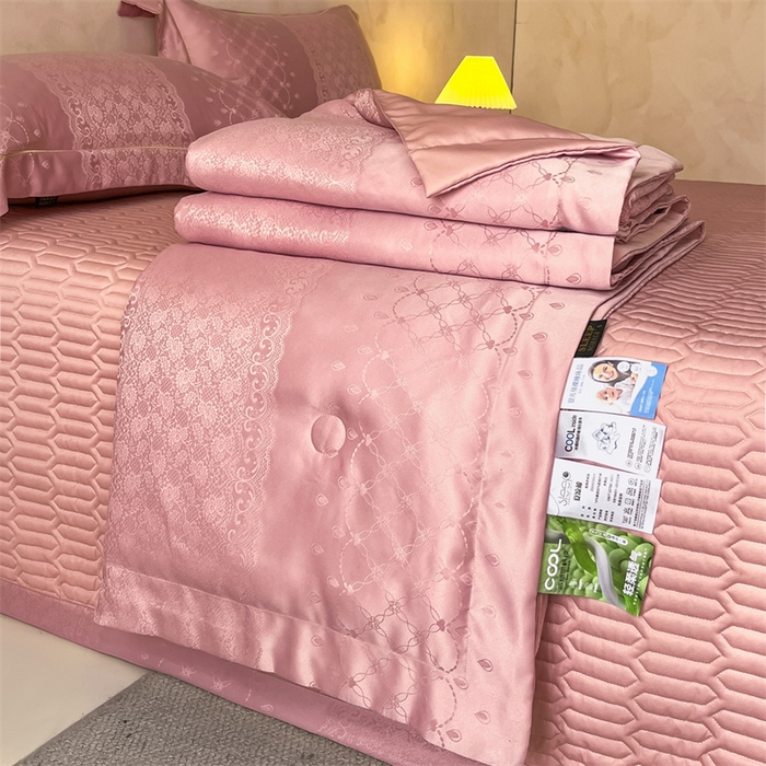 大麦家纺 2026年高精密锦缎提花夏被四件套 梦网-粉
