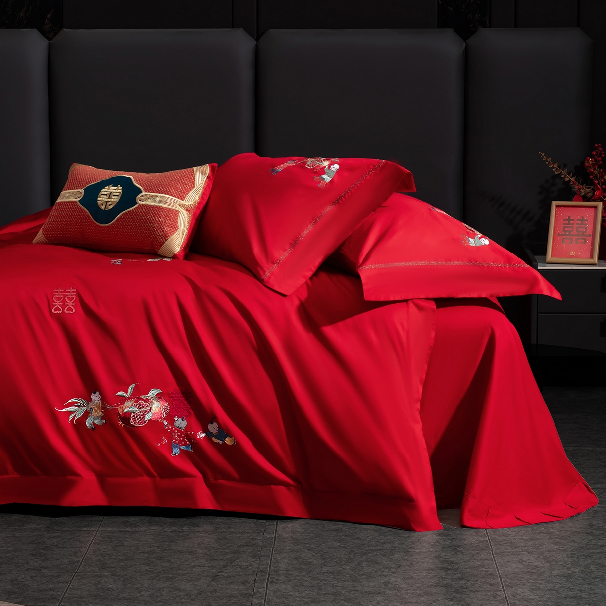 91家纺网 家纺一手货源 找家纺 蒂爵 2026年100支婚庆长绒棉纯棉时尚小红书爆款刺绣婚庆四件套多件套280系列 才子佳人