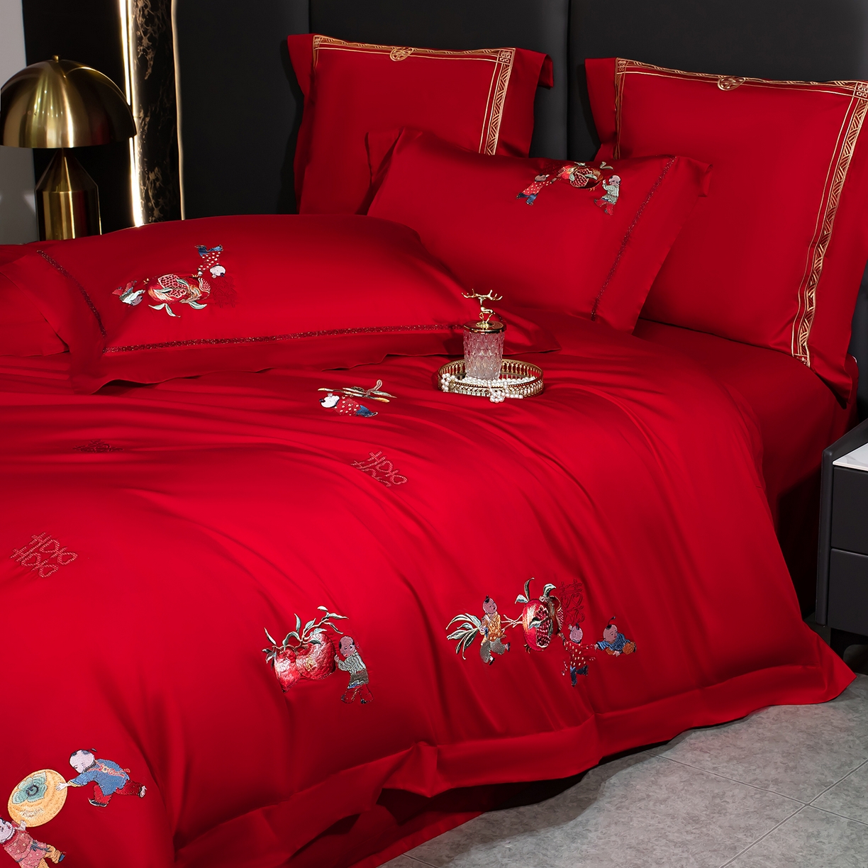 91家纺网 家纺一手货源 找家纺 蒂爵 2026年100支婚庆长绒棉纯棉时尚小红书爆款刺绣婚庆四件套多件套280系列 才子佳人