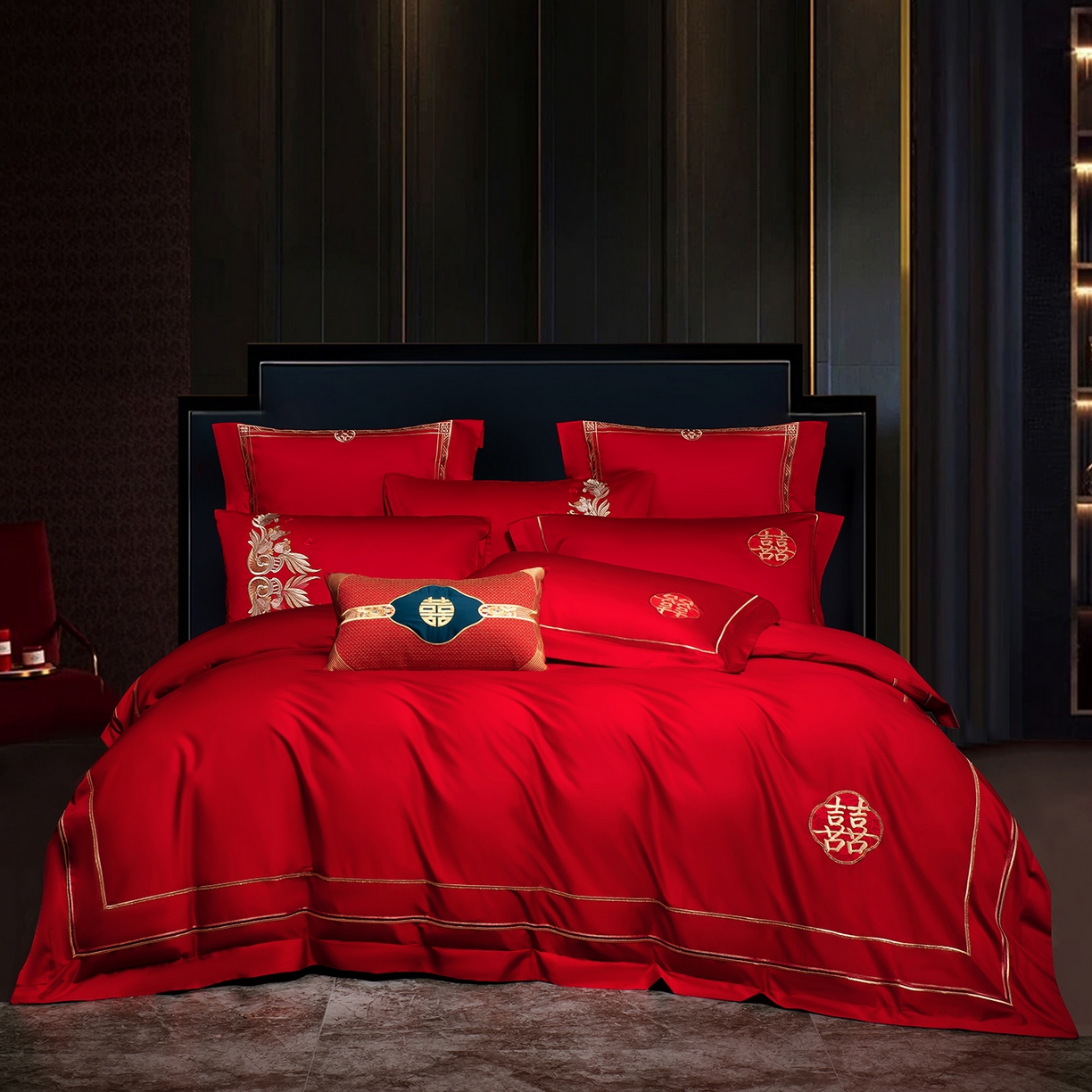 蒂爵 2026年100支婚庆长绒棉纯棉时尚小红书爆款刺绣婚庆四件套多件套280系列 吉庆良缘