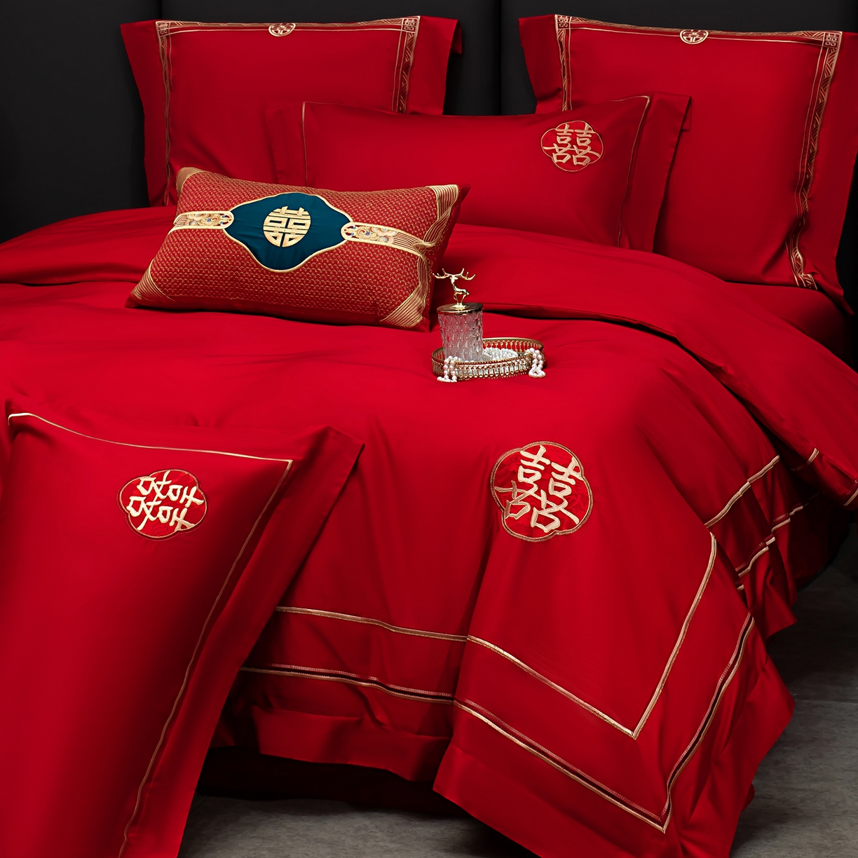 91家纺网 家纺一手货源 找家纺 蒂爵 2026年100支婚庆长绒棉纯棉时尚小红书爆款刺绣婚庆四件套多件套280系列 吉庆良缘