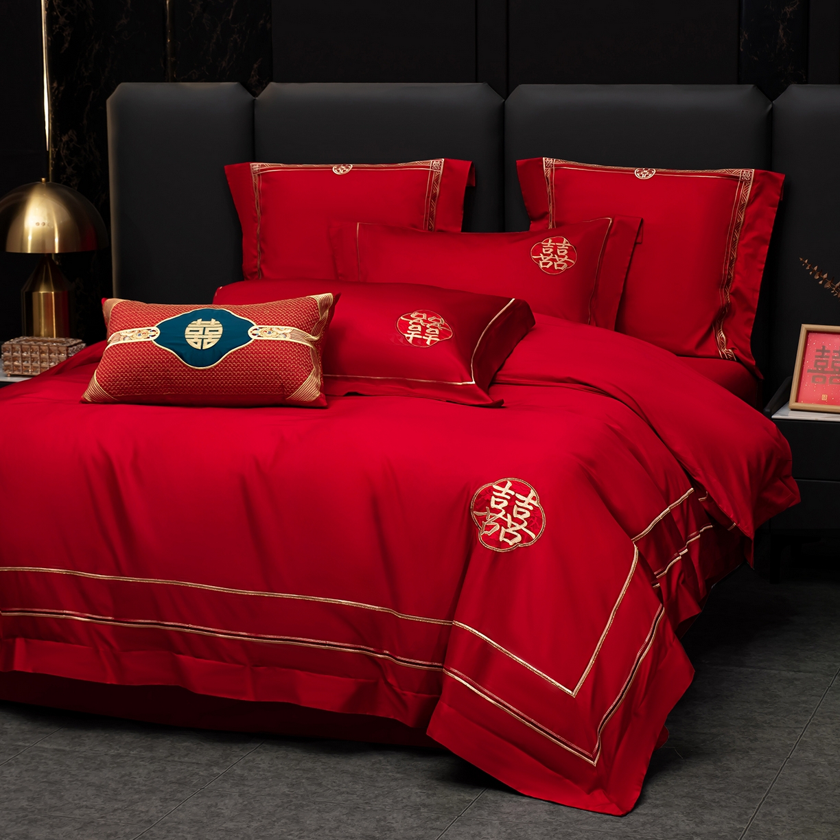 91家纺网 家纺一手货源 找家纺 蒂爵 2026年100支婚庆长绒棉纯棉时尚小红书爆款刺绣婚庆四件套多件套280系列 吉庆良缘