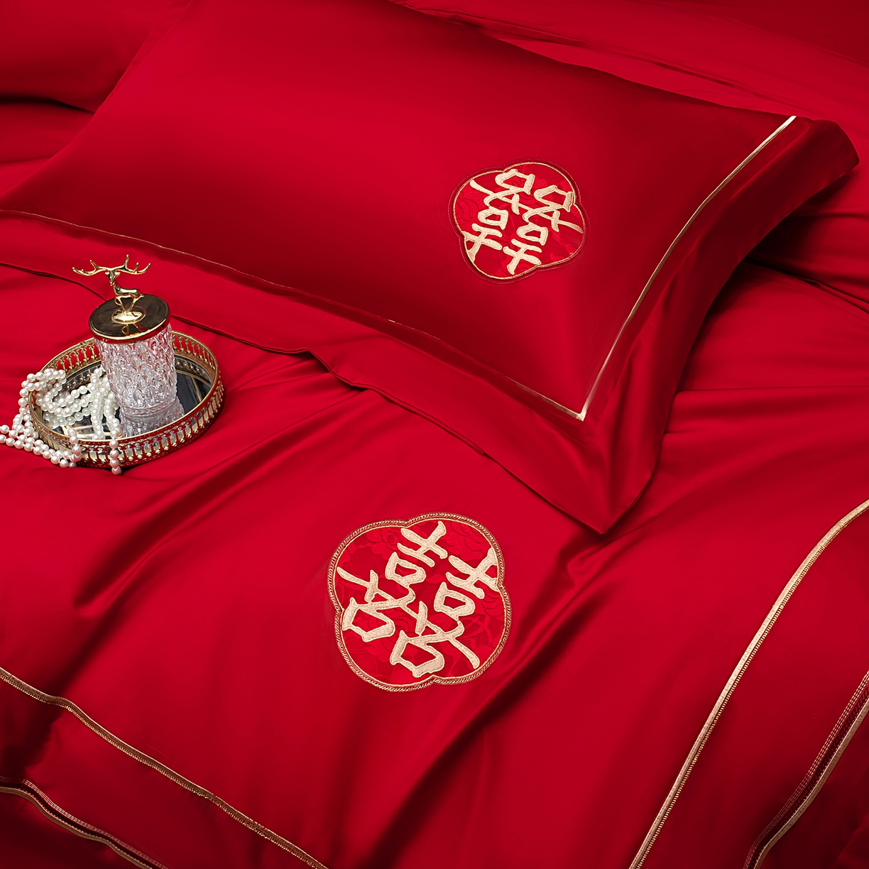 91家纺网 家纺一手货源 找家纺 蒂爵 2026年100支婚庆长绒棉纯棉时尚小红书爆款刺绣婚庆四件套多件套280系列 吉庆良缘