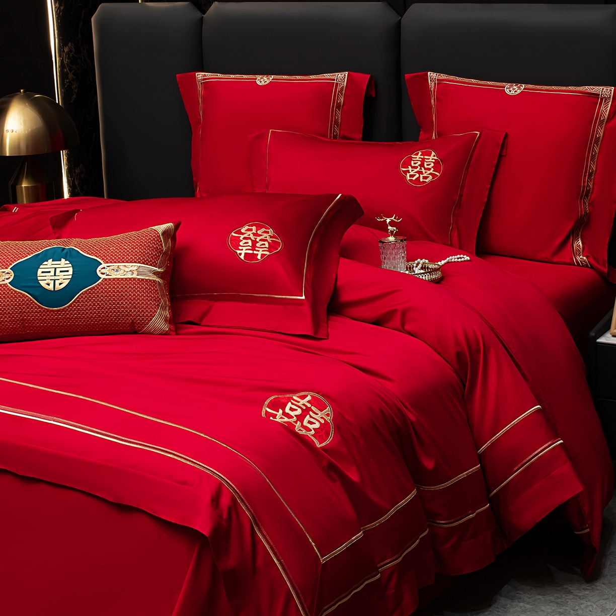 91家纺网 家纺一手货源 找家纺 蒂爵 2026年100支婚庆长绒棉纯棉时尚小红书爆款刺绣婚庆四件套多件套280系列 吉庆良缘