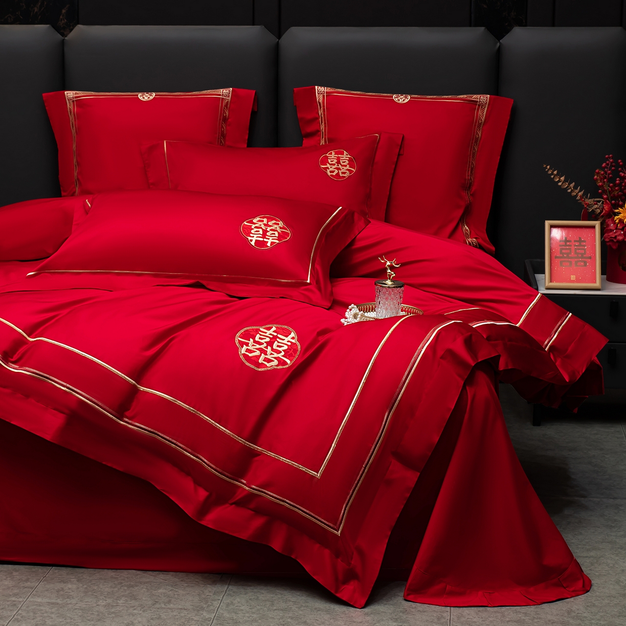 91家纺网 家纺一手货源 找家纺 蒂爵 2026年100支婚庆长绒棉纯棉时尚小红书爆款刺绣婚庆四件套多件套280系列 吉庆良缘