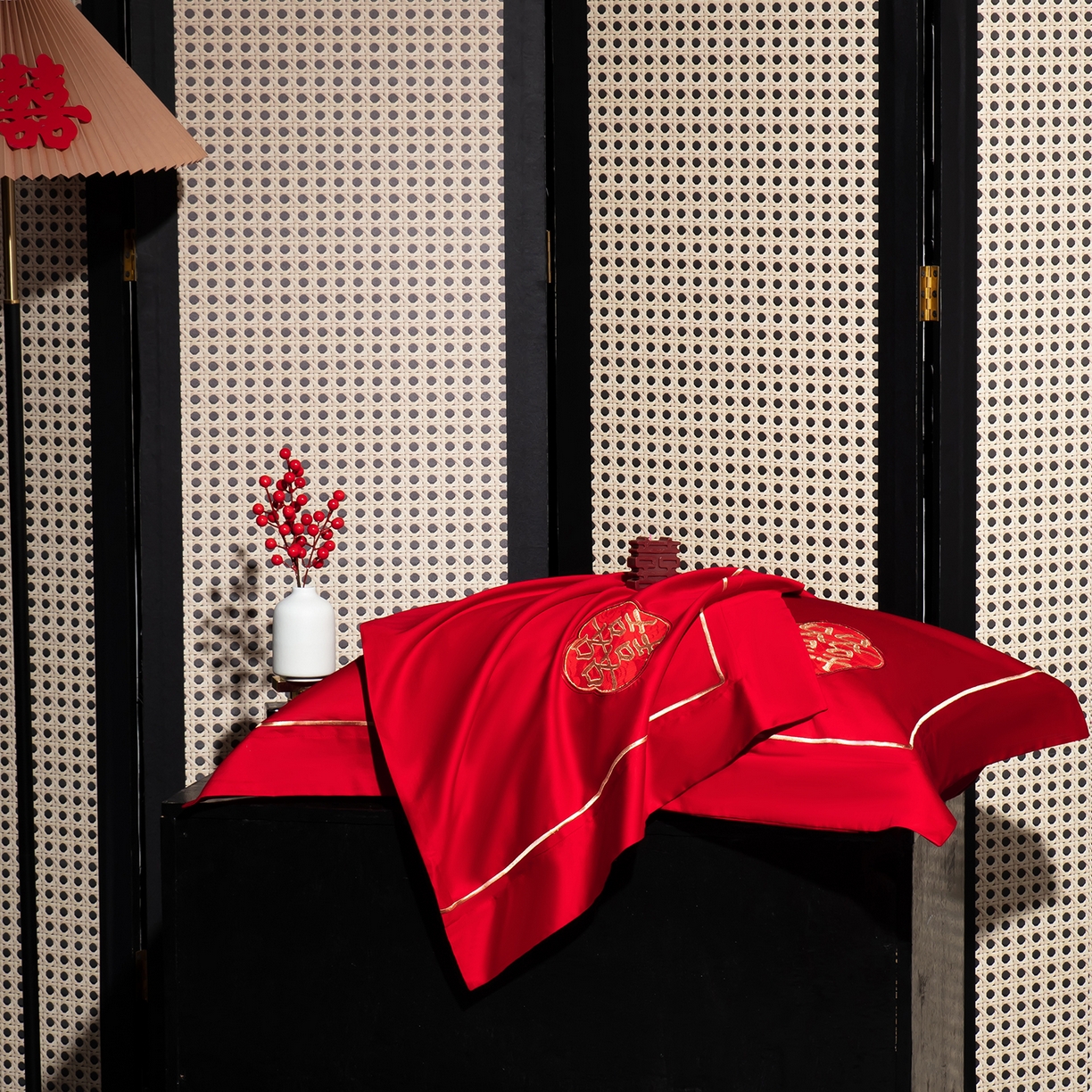 91家纺网 家纺一手货源 找家纺 蒂爵 2026年100支婚庆长绒棉纯棉时尚小红书爆款刺绣婚庆四件套多件套280系列 吉庆良缘