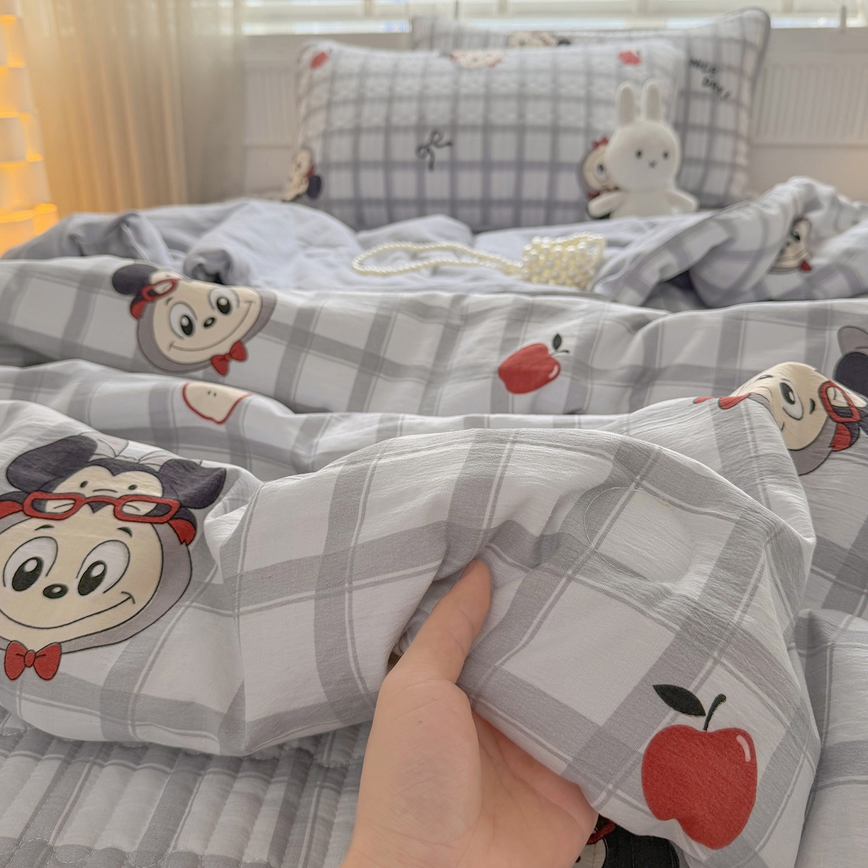 91家纺网 家纺一手货源 找家纺 悠米悠家 2026春夏新款木棉双层纱单夏被夏凉被空调被 萌趣LABUBU