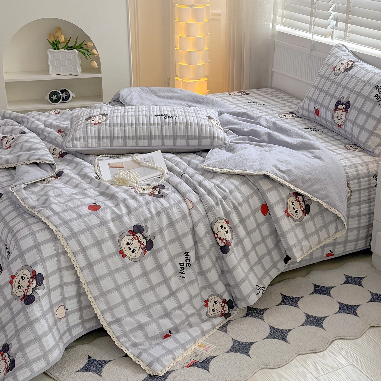 91家纺网 家纺一手货源 找家纺 悠米悠家 2026春夏新款木棉双层纱单夏被夏凉被空调被 萌趣LABUBU