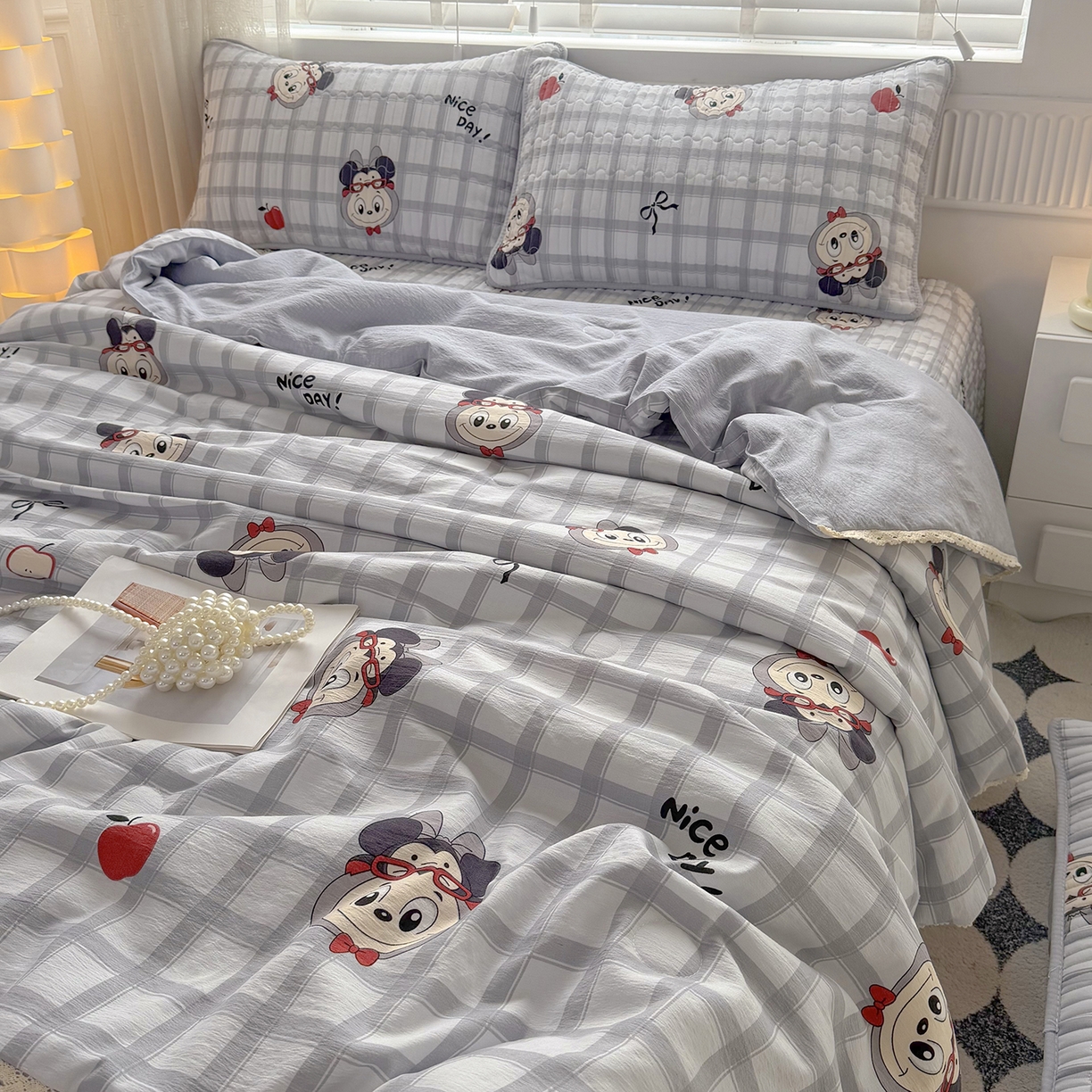 91家纺网 家纺一手货源 找家纺 悠米悠家 2026春夏新款木棉双层纱单夏被夏凉被空调被 萌趣LABUBU