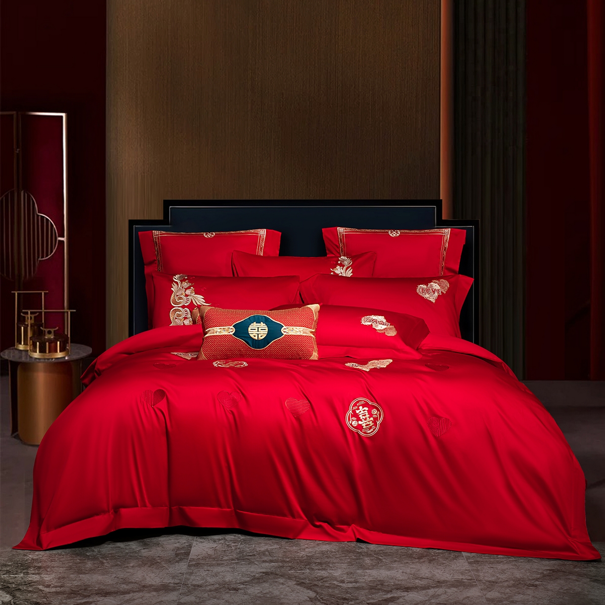 蒂爵 2026年100支婚庆长绒棉纯棉时尚小红书爆款刺绣婚庆四件套多件套280系列 心动