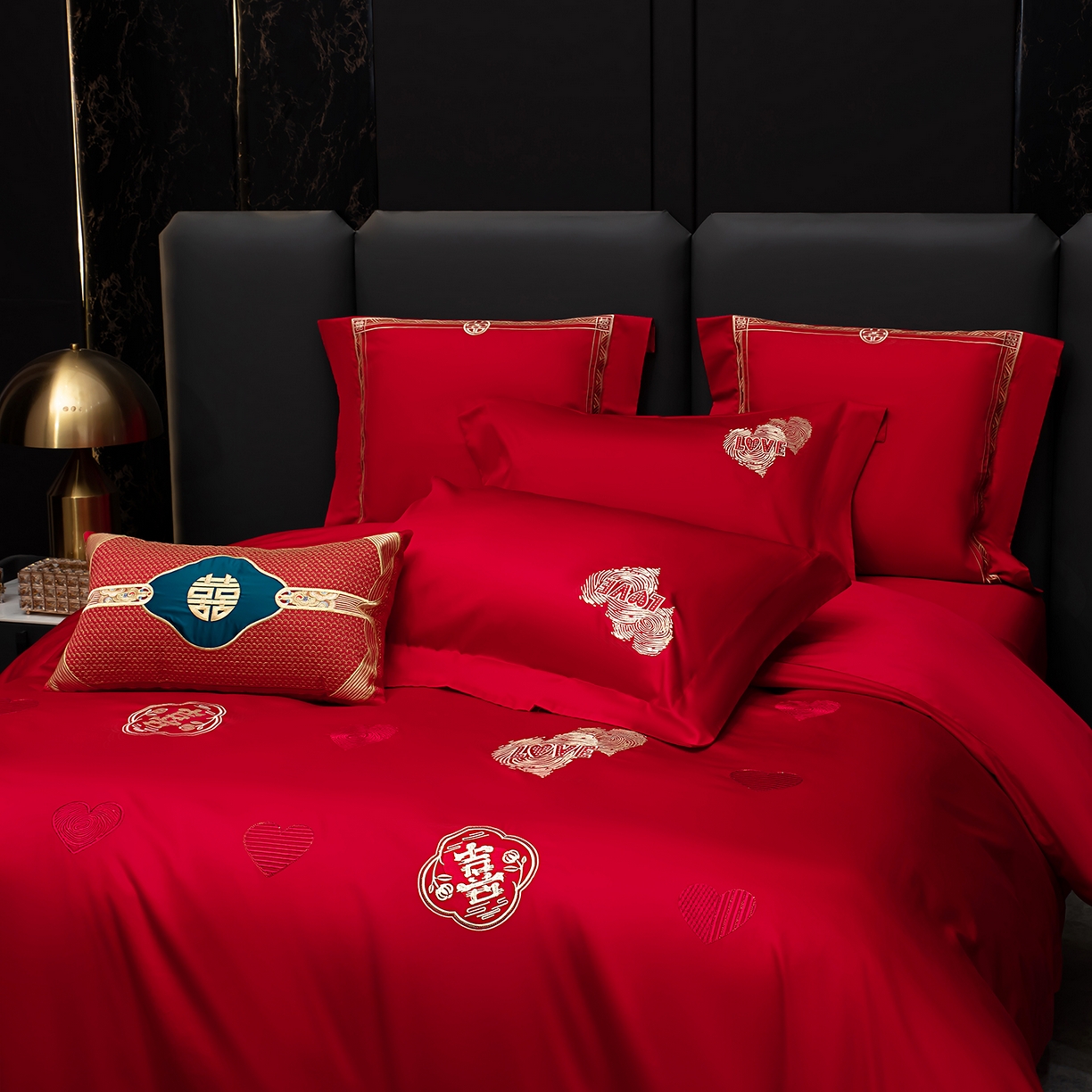 91家纺网 家纺一手货源 找家纺 蒂爵 2026年100支婚庆长绒棉纯棉时尚小红书爆款刺绣婚庆四件套多件套280系列 心动