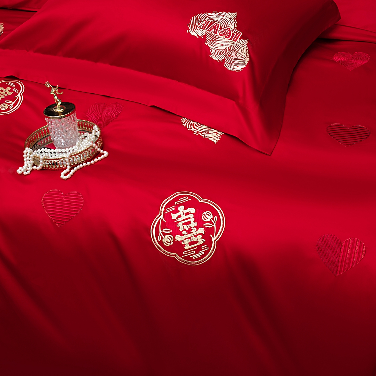 91家纺网 家纺一手货源 找家纺 蒂爵 2026年100支婚庆长绒棉纯棉时尚小红书爆款刺绣婚庆四件套多件套280系列 心动