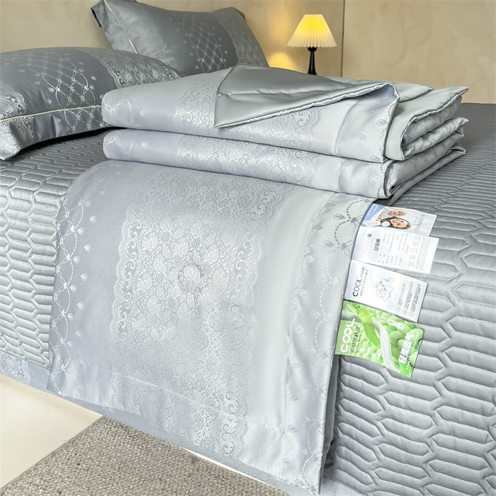 大麦家纺 2026年高精密锦缎提花夏被四件套 梦网-浅灰