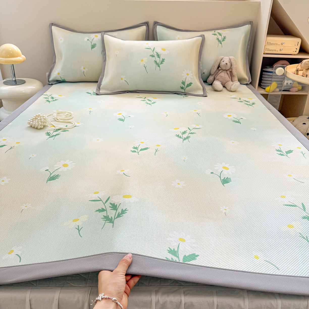 91家纺网 家纺一手货源 找家纺 （总）懒猫家纺 2026春夏新款600D数码印花冰藤凉席席子-床席款