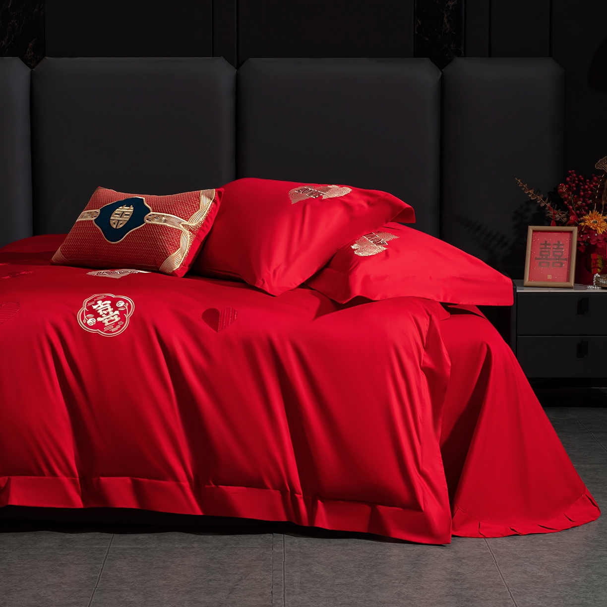 91家纺网 家纺一手货源 找家纺 蒂爵 2026年100支婚庆长绒棉纯棉时尚小红书爆款刺绣婚庆四件套多件套280系列 心动