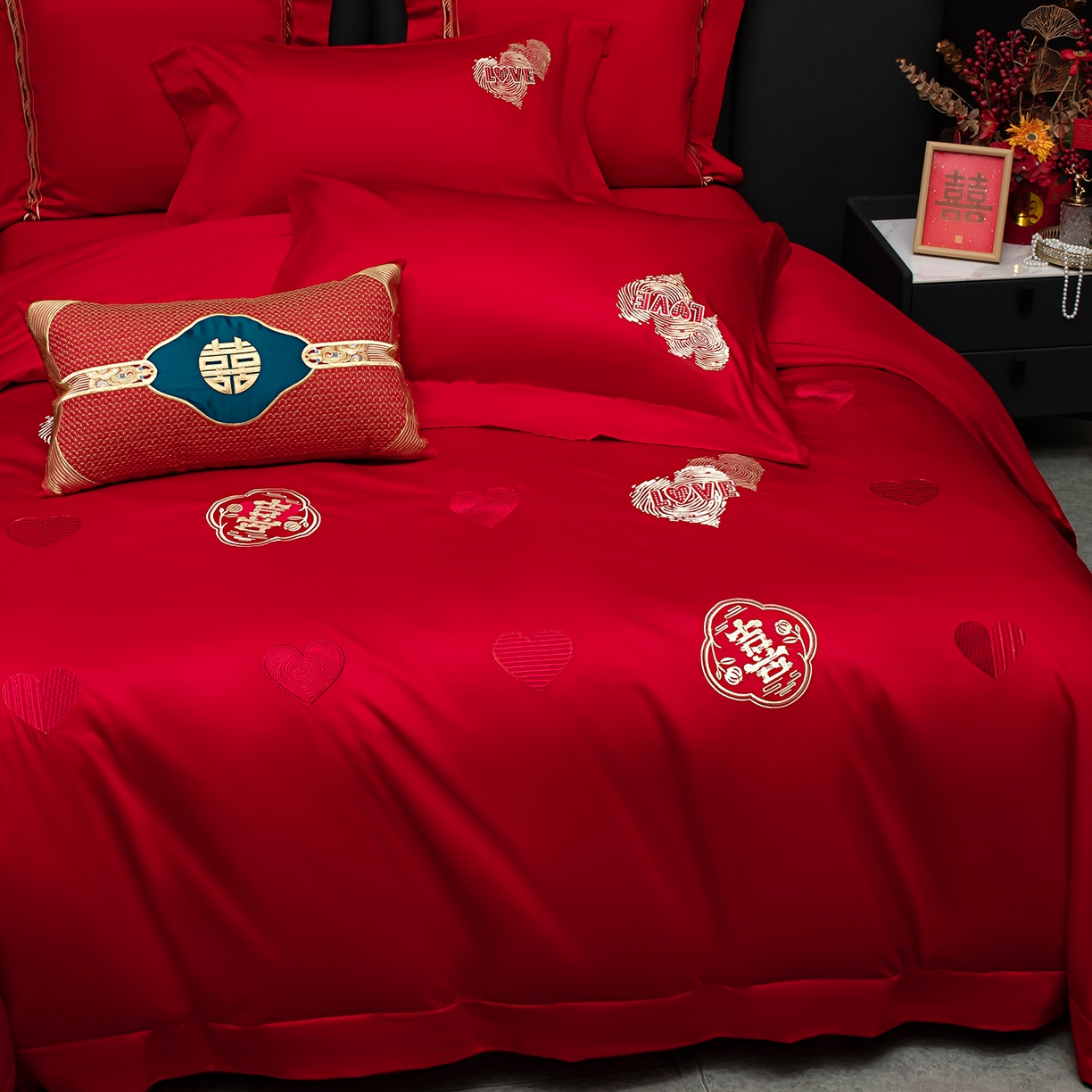 91家纺网 家纺一手货源 找家纺 蒂爵 2026年100支婚庆长绒棉纯棉时尚小红书爆款刺绣婚庆四件套多件套280系列 心动