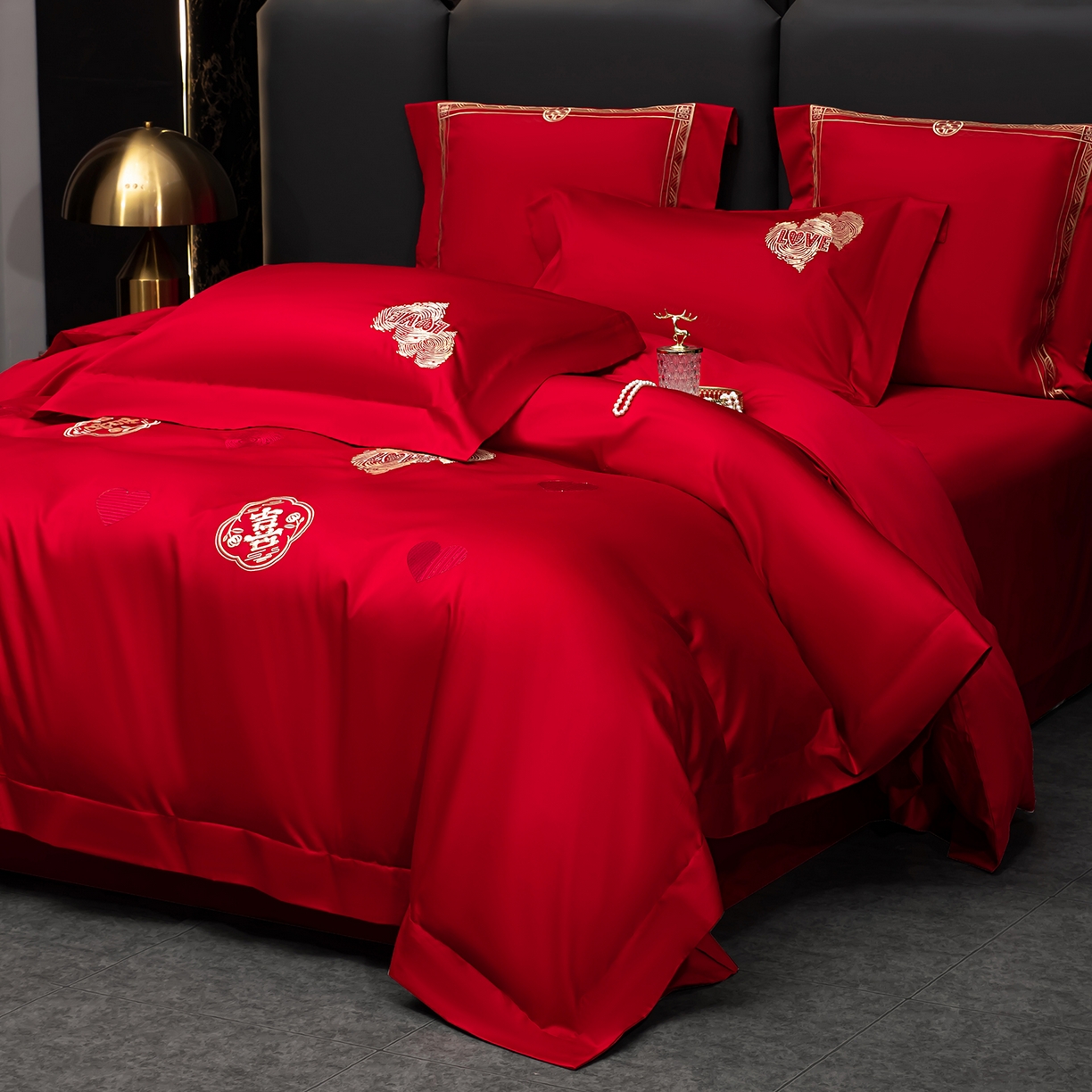 91家纺网 家纺一手货源 找家纺 蒂爵 2026年100支婚庆长绒棉纯棉时尚小红书爆款刺绣婚庆四件套多件套280系列 心动