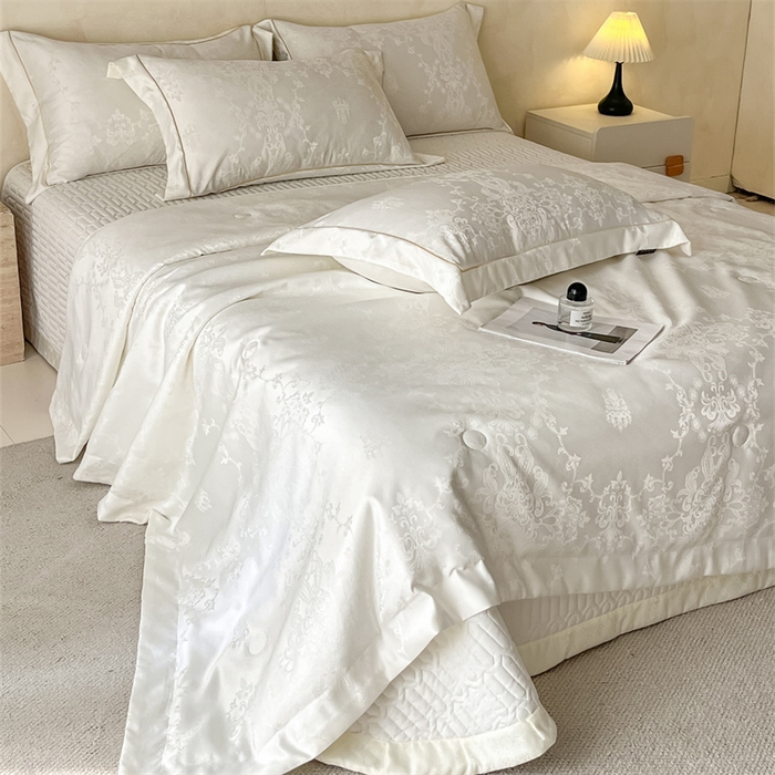 91家纺网 家纺一手货源 找家纺 大麦家纺 2026年高精密锦缎提花夏被四件套 密锁-米白