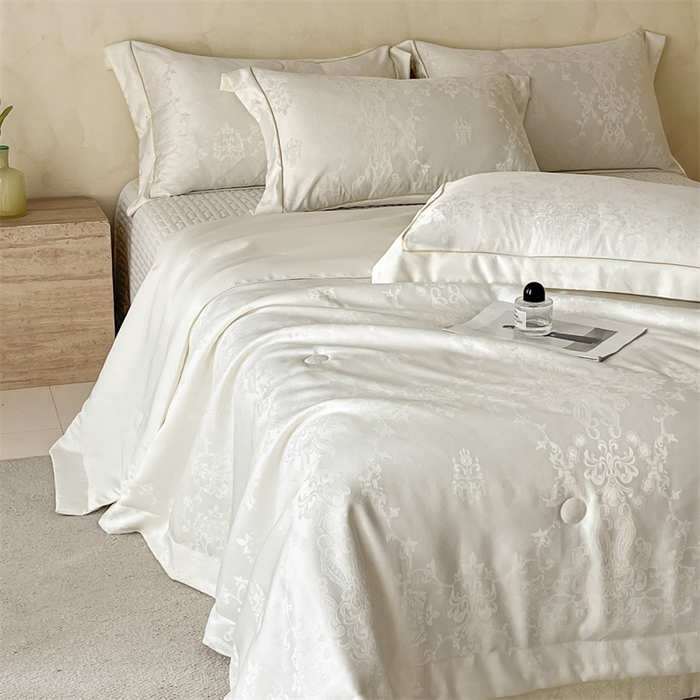 91家纺网 家纺一手货源 找家纺 大麦家纺 2026年高精密锦缎提花夏被四件套 密锁-米白