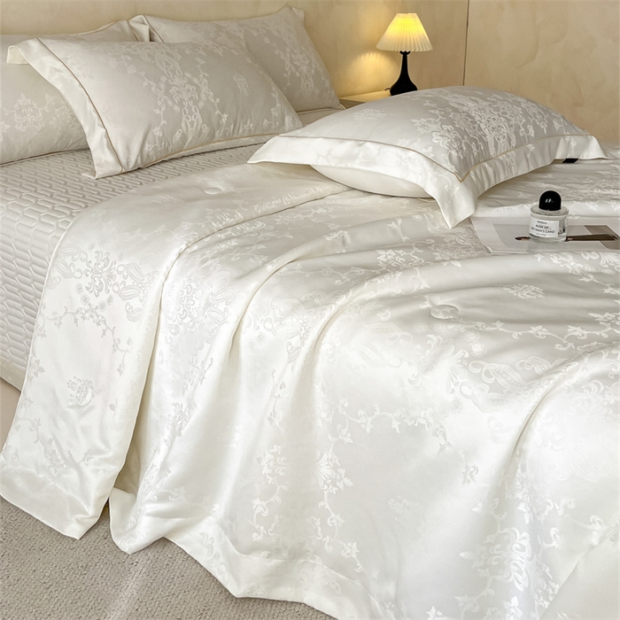 91家纺网 家纺一手货源 找家纺 大麦家纺 2026年高精密锦缎提花夏被四件套 密锁-米白