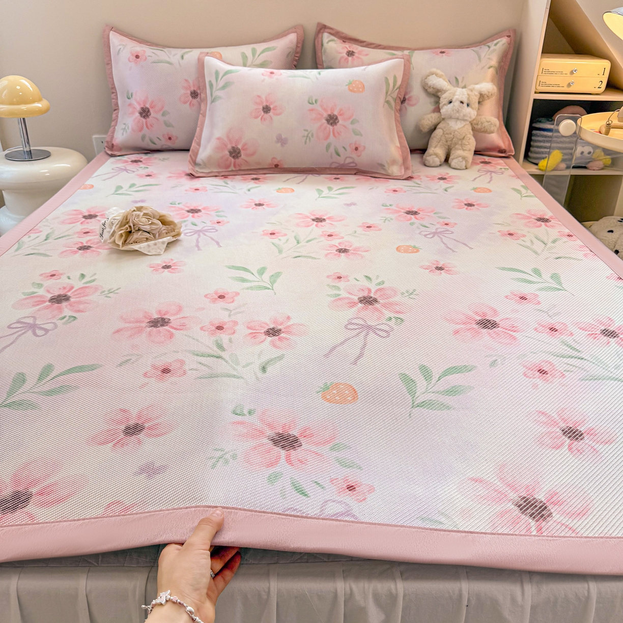 91家纺网 家纺一手货源 找家纺 （总）懒猫家纺 2026春夏新款600D数码印花冰藤凉席席子-床席款