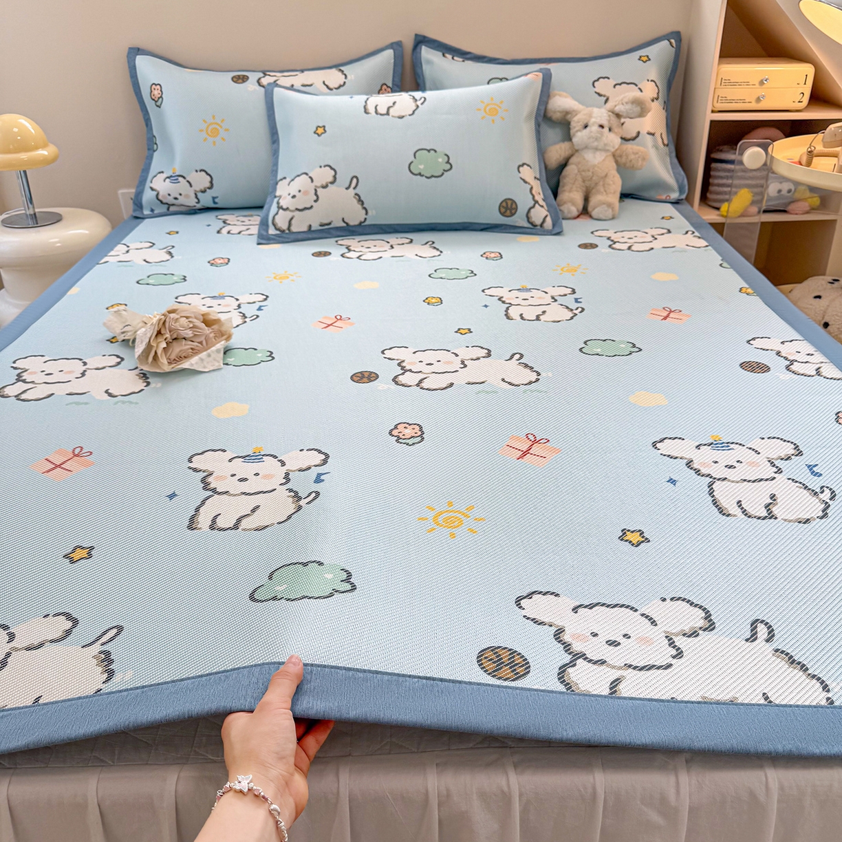 91家纺网 家纺一手货源 找家纺 （总）懒猫家纺 2026春夏新款600D数码印花冰藤凉席席子-床席款