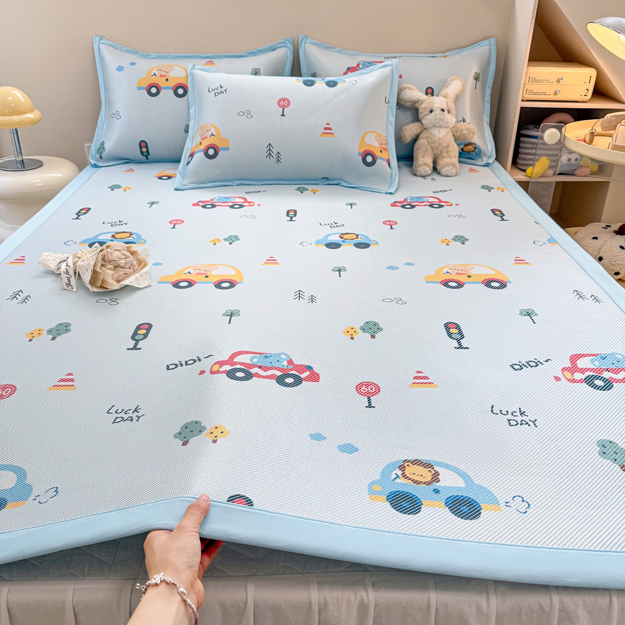 91家纺网 家纺一手货源 找家纺 （总）懒猫家纺 2026春夏新款600D数码印花冰藤凉席席子-床席款