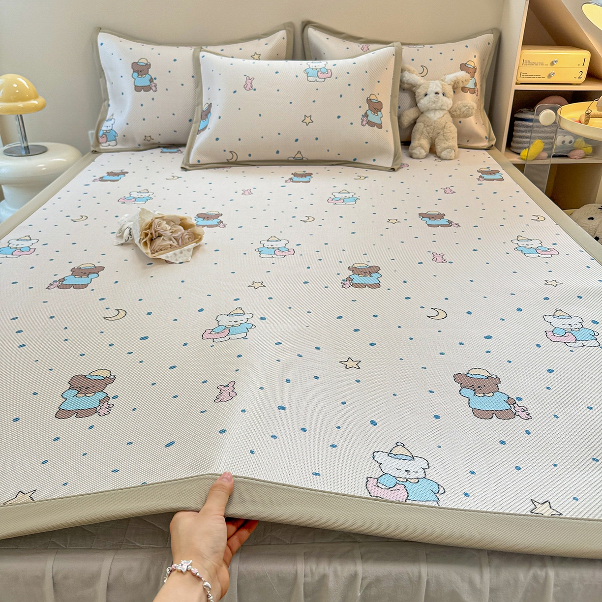 91家纺网 家纺一手货源 找家纺 （总）懒猫家纺 2026春夏新款600D数码印花冰藤凉席席子-床席款