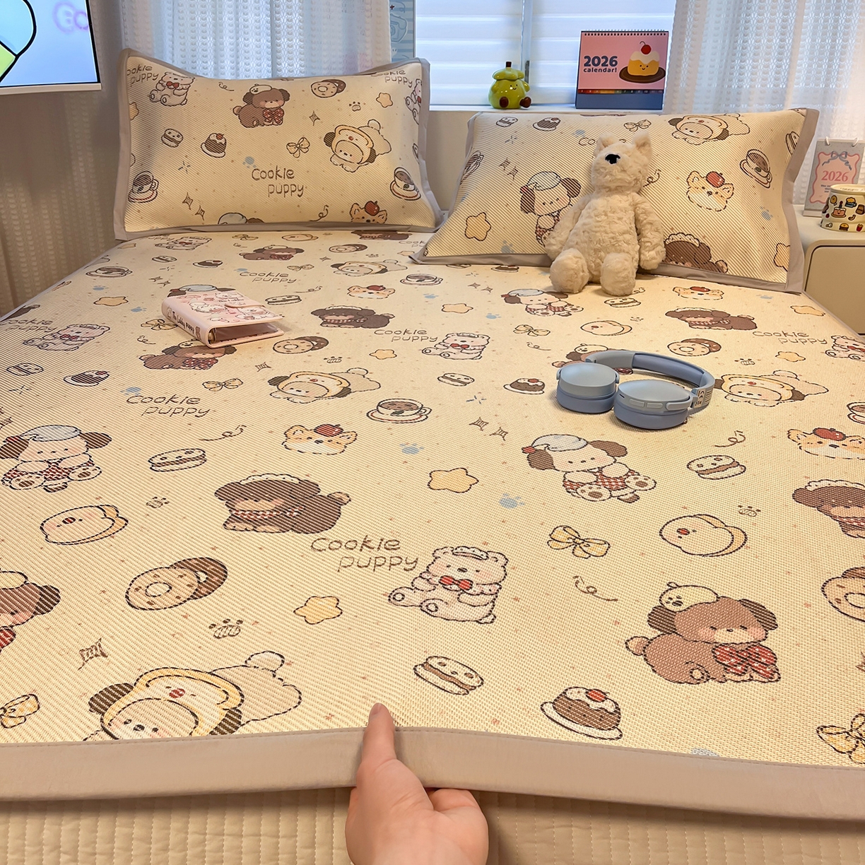 91家纺网 家纺一手货源 找家纺 （总）懒猫家纺 2026春夏新款600D数码印花冰藤凉席席子-床席款