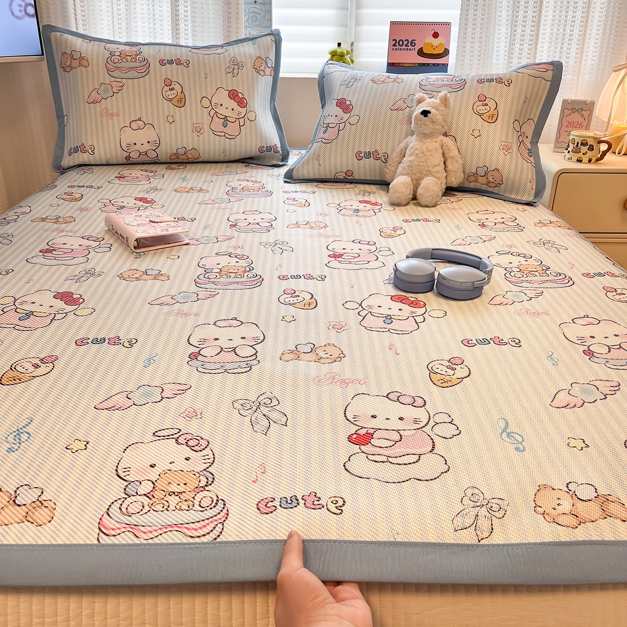 91家纺网 家纺一手货源 找家纺 （总）懒猫家纺 2026春夏新款600D数码印花冰藤凉席席子-床席款